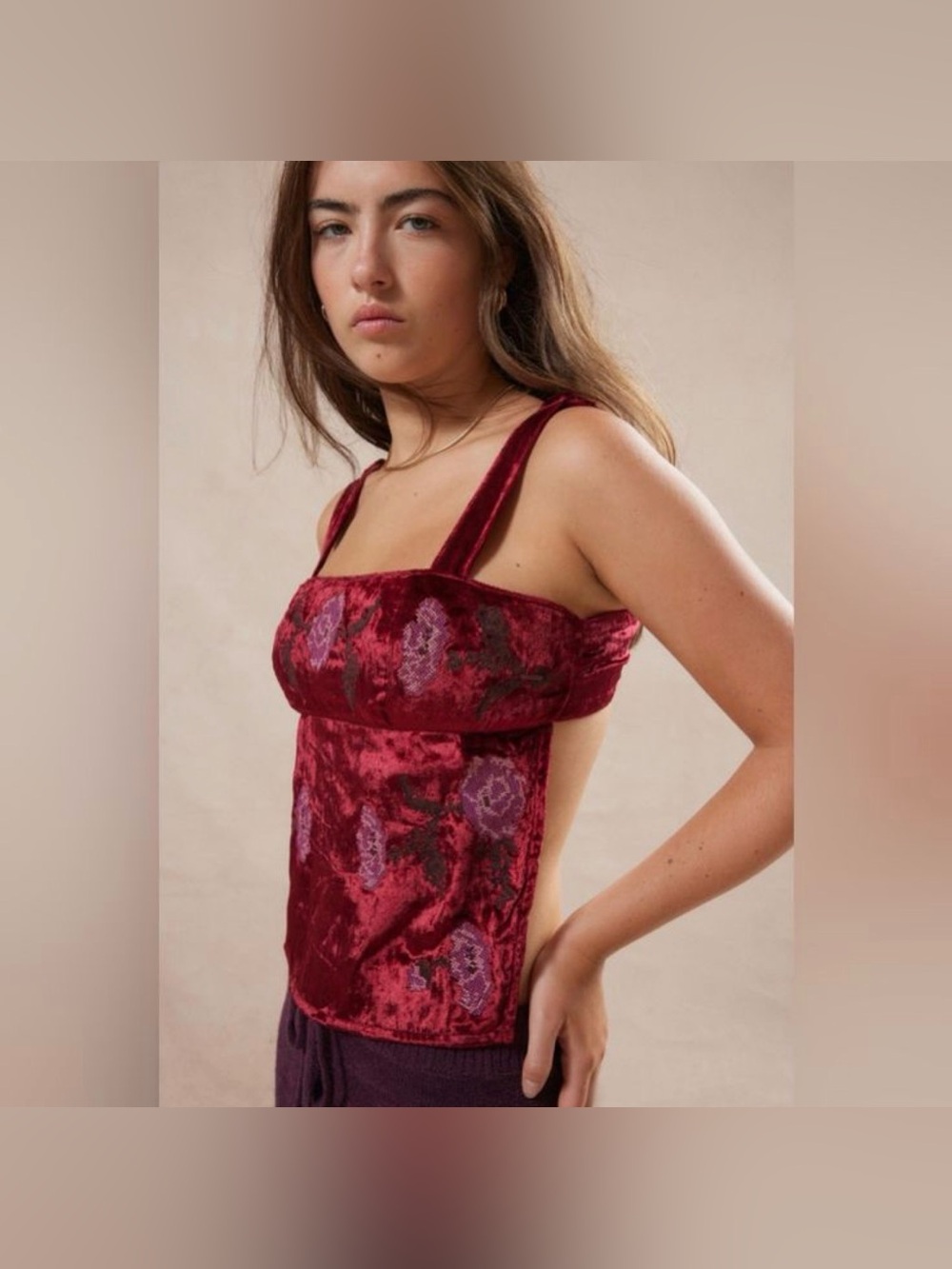 Kimchi Blue Red Velvet Floral Bustier Camisole